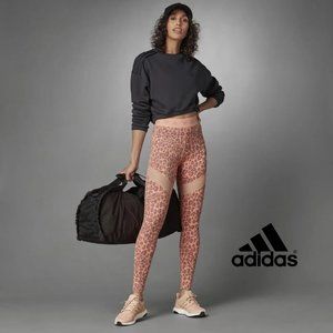 NWT $80 ADIDAS Women S HYPERGLAM HIGH-RISE LONG TIGHTS in Blush Cheetah Leopard